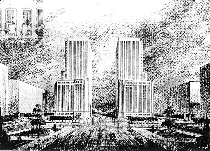 El proyecto trunco de hacerle un gemelo al edificio del ex Ministerio de Obras Públicas (MOP) en la avenida 9 de Julio.