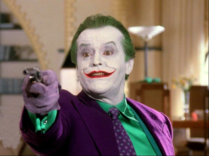 Jack Nicholson en la Batman de Tim Burton, interpretando al Guasón.