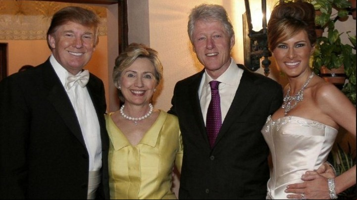 El presidente de los Estados Unidos Donald Trump, su esposa Melania, Bill y Hillary Clinton.