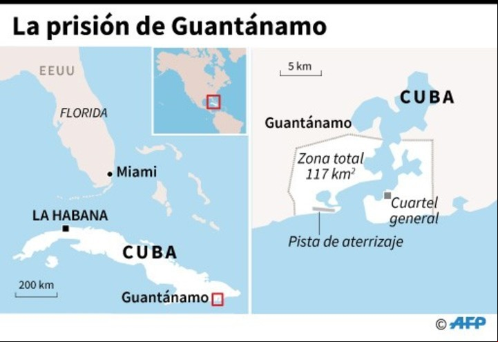 Localización de la prisión militar de Guantánamo. AFP