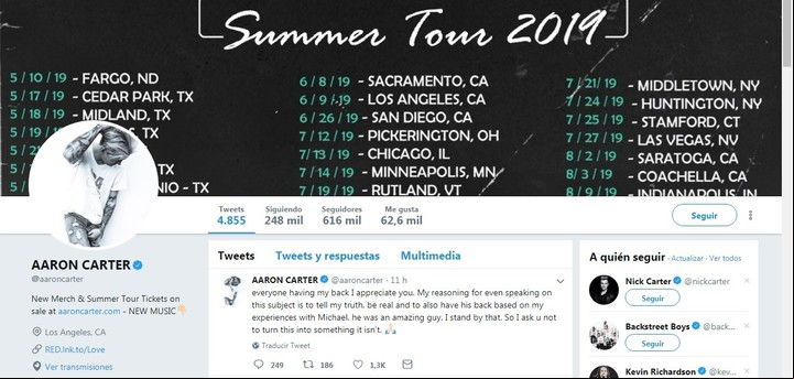 El tuit de Aaron Carter, aclarando sus dichos. (Twitter: @aaroncarter)