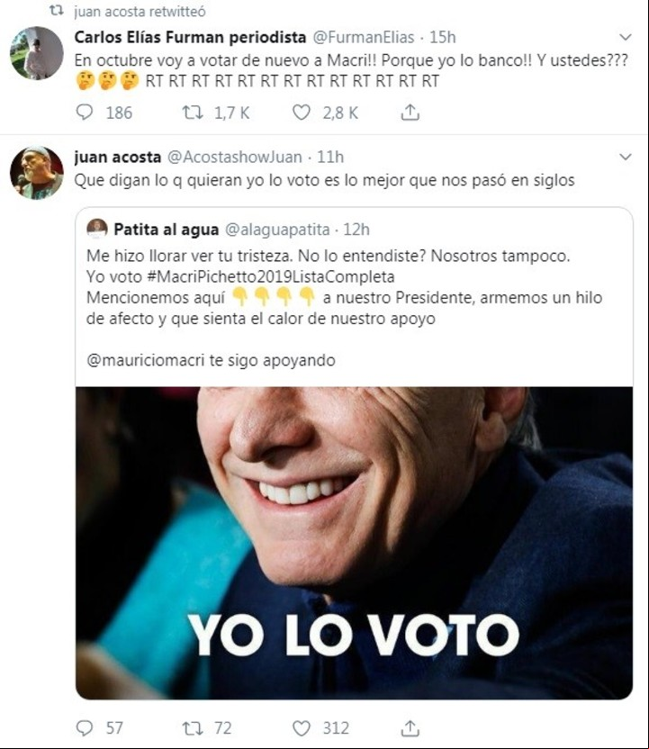 Los tuits de Juan Acosta, tras conocerse los resultados de las PASO 2019.