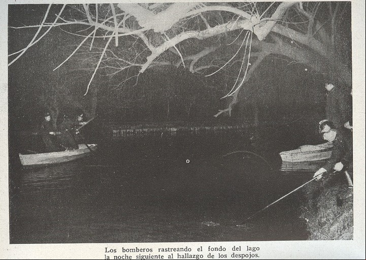Bomberos buscando en el lago de Palermo el cuerpo de Virginia Donatelli, que había sido descuartizada.