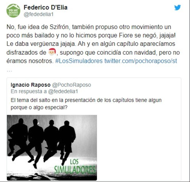 Con el hashtag #Yomequedoencasa, Federico D'Elía contó en Twitter anécdotas inéditas e imperdibles sobre "Los Simuladores".
