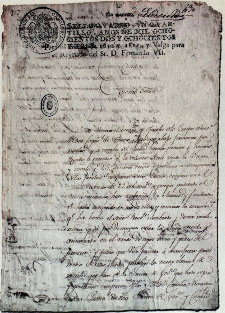 Petitorio de la Revolución de Mayo que pide la renuncia del Virrey Cisneros.
