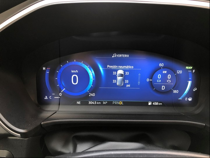 El nivel de presión de los neumáticos del Ford Kuga Hybrid se pueden controlar desde el tablero.