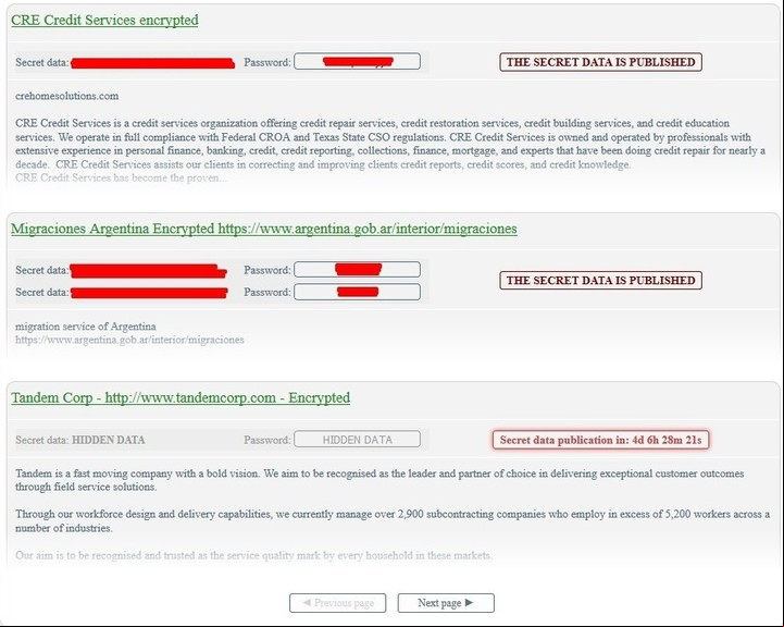 La lista de targets de los ciberdelincuentes, donde se publicó la información de Migraciones. Foto Netwalker Blog