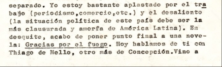 Fragmento de una carta de Benedetti a Carlos Fuentes. Gentileza Fundación Mario Benedetti.