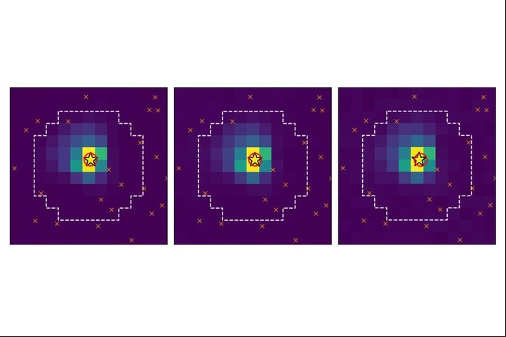 Tres imágenes realizadas con los datos del TESS de las estrellas binarias TIC 168789840 eclipsándose entre sí. Ensamble B. Powell et al., AAS Journals, 2021