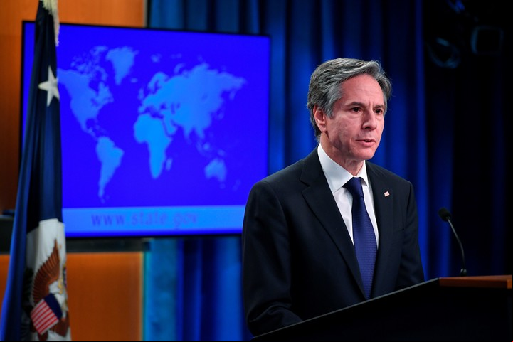 El Secretario de Estado, Antony Blinken en el Departamento de Estado en Washington. (Mandel Ngan/Pool vía AP)