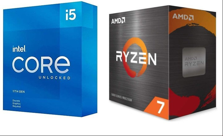 Intel Core i5 de 11ava generación y Ryzen 7 de tercera generación (Zen3). Foto Intel - AMD