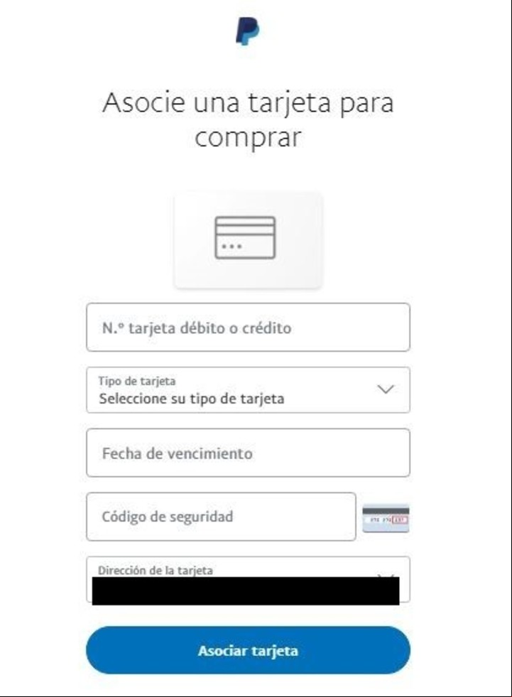 PayPal: finalmente, se tiene que asociar la cuenta con las tarjetas de crédito y/o débito del titular.