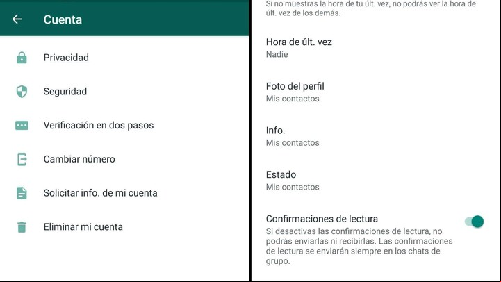 De la misma forma que con los mensajes, el deberá desactivar la confirmación de lectura para ver los estados.