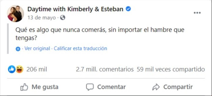 Una consulta desde la página del programa Daytime with Kimberly & Esteban generó casi 3 millones de comentarios y fue compartido 59 mil veces