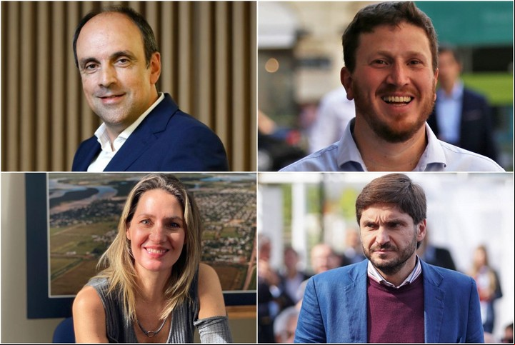 José Corral, Federico Angelini, Carolina Losada y Maximiliano Pullaro, precandidatos a senadores por Santa Fe.
