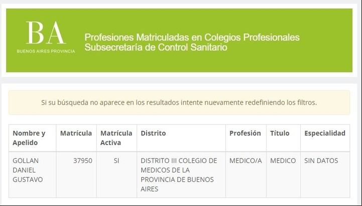 Así muestran los datos, tomando como ejemplo los del médico y ex ministro de Salud bonaerense Daniel Gollan. Imagen: Captura.