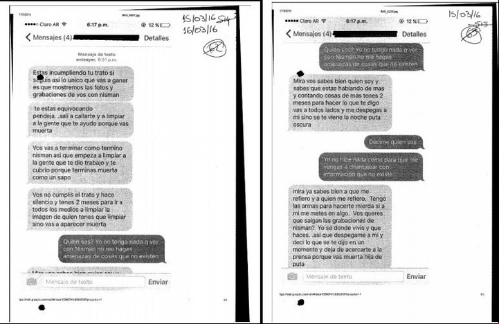 Los chats con las amenazas a la modelo Florencia Cocucci.