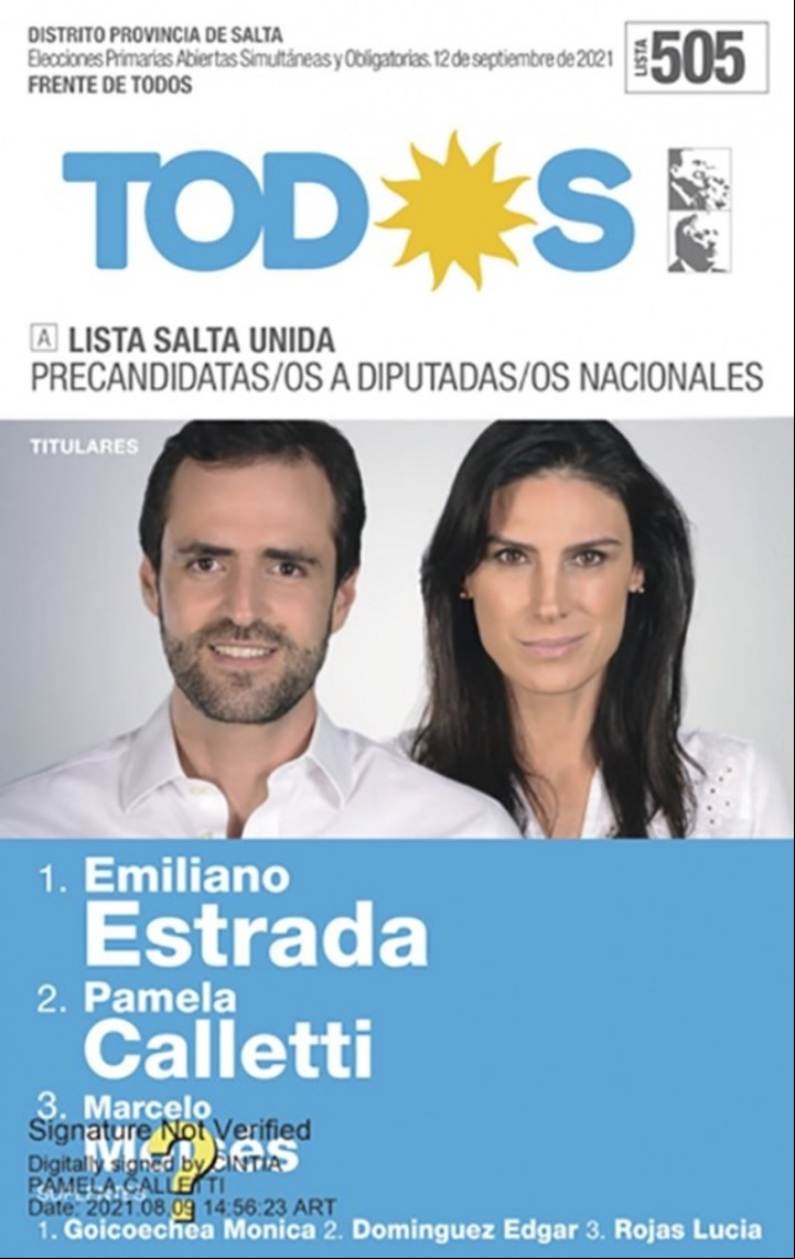 La lista del Frente de Todos en Salta, encabezada por un camporista cercano a Wado de Pedro.
