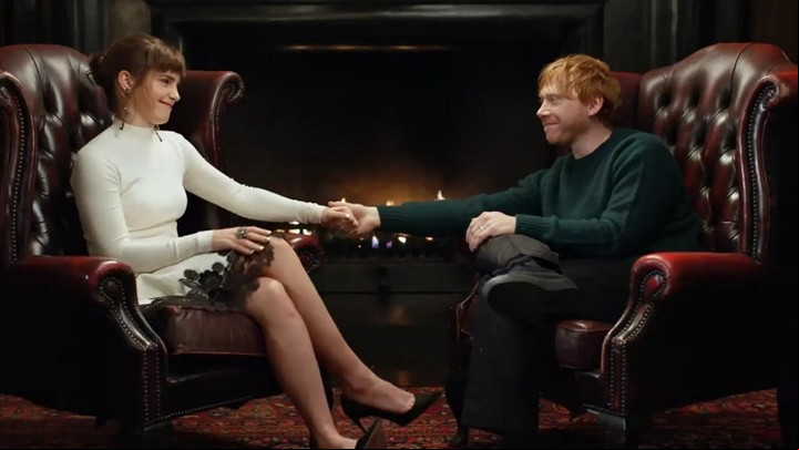 "Te amo", le dice Rupert Grint a Emma Watson en el Especial. Foto HBO Max