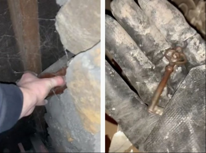 La caja, escondida en el interior de la pared.