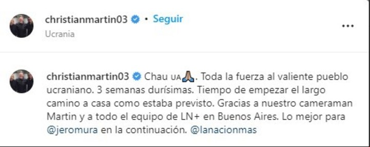 La publicación de Christian Martin en Instagram.