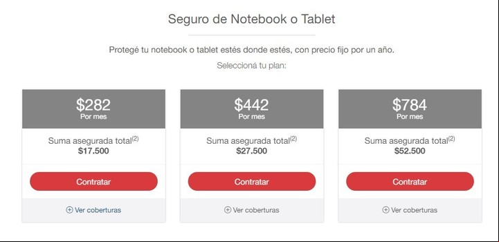 Las alternativas de La Caja para asegurar la notebook. Imagen: Captura.