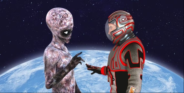 El esperado o entre un extraterrestre y un humano, en una ilustración.