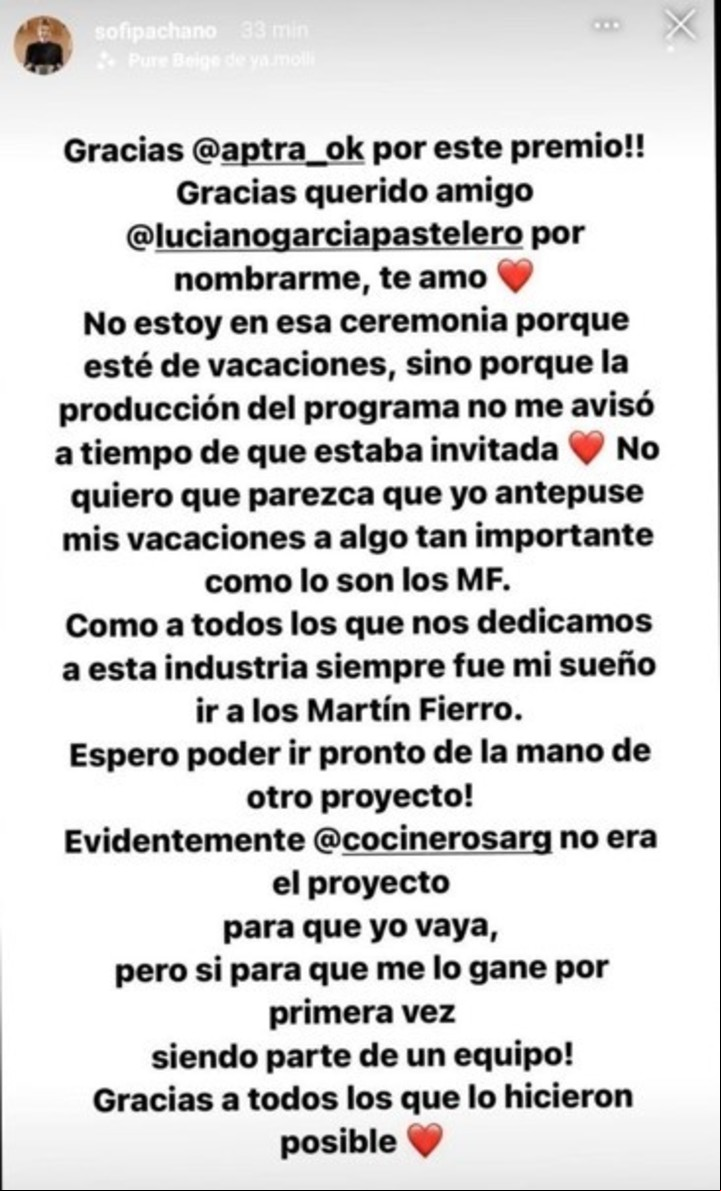 La picante publicación de Sofía Pachano en Instagram.