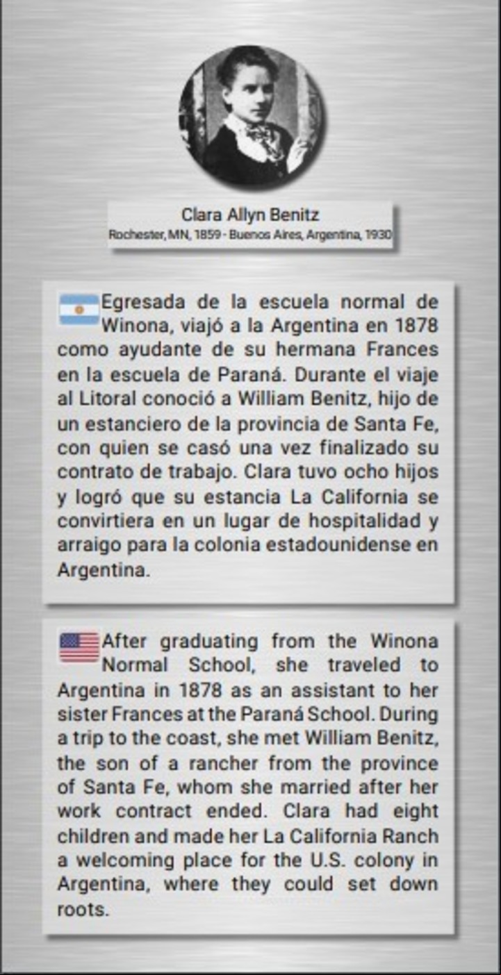 La historia de Clara Allyn Benitz, resumida para el homenaje que organizó la embajada argentina en los Estados Unidos.