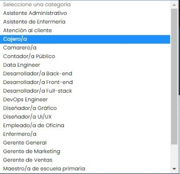 Para recibir los ejemplos de redacción hay que elegir en una lista el tipo de puesto al que se aspira.