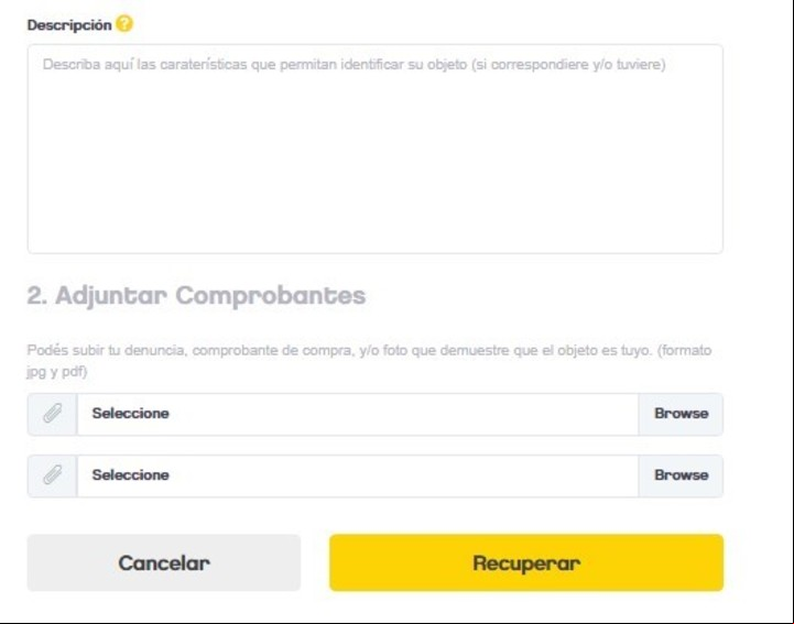 Los comprobantes deben cargarse en formato PDF o JPG. Imagen: Captura.