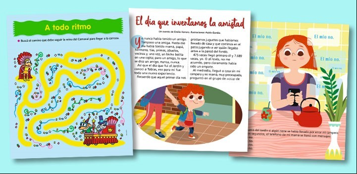 Laberintos, desafíos para practicar los primeros números y letras, juegos de búsqueda y de diferencias, historietas y cuentos ilustrados son las propuestas de contenido de Jardín de Genios.