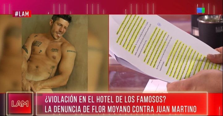 Ángel De Brito presentó en LAM la denuncia penal de Flor Moyano contra Juan Martino por abuso sexual con carnal. Captura TV.