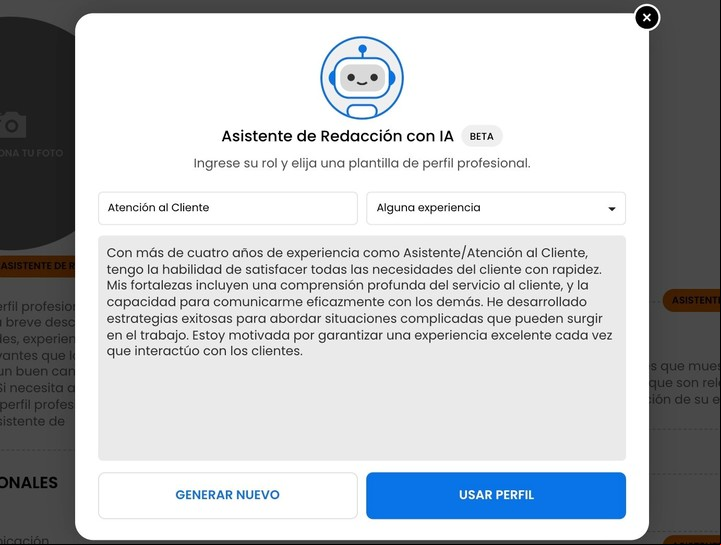 Las sugerencias varían según el nivel de experiencia indicado.