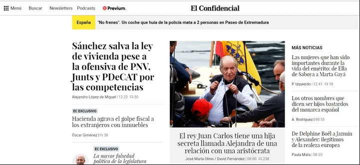 El medio El Confidencial adelantó fragmentos del libro sobre el rey Juan Carlos que saldrá a la venta en mayo. Foto: Instagram @alejandraderojas