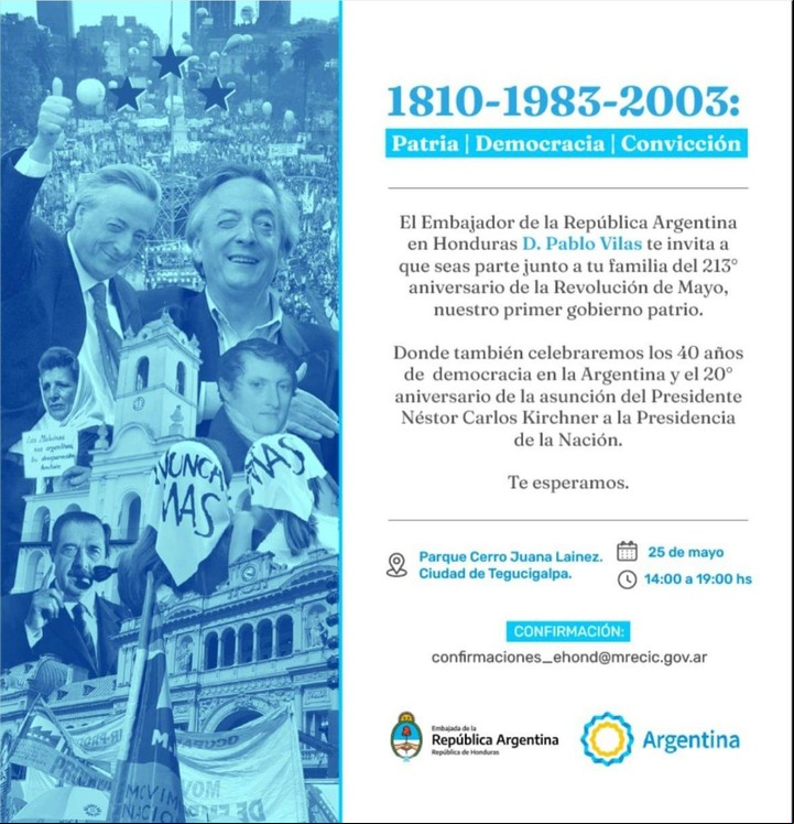 La convocatoria del representante del Estado argnetino en Honduras, Pablo Vilas, a su propio acto el jueves 25