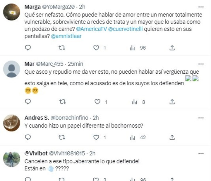 Algunos de los comentarios en Twitter en contra de Gabriel Schultz.