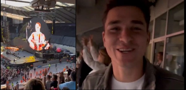 Julián Álvarez fue a ver a Coldplay junto a su pareja y se mostró cantando uno de sus hits