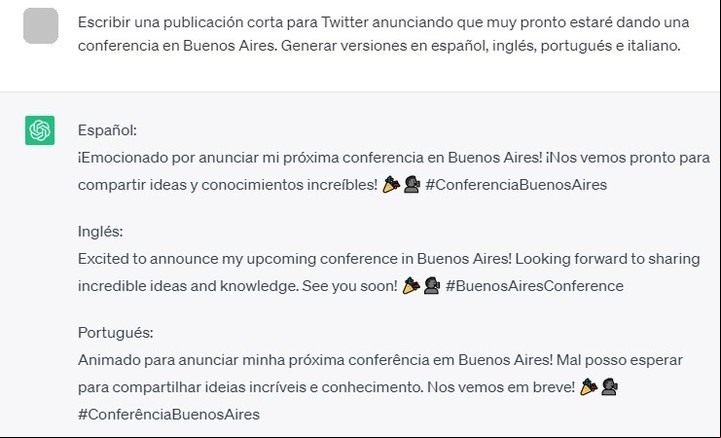 Además de traducir, se le puede pedir que escriba un texto en distintas lenguas. Imagen: Captura.