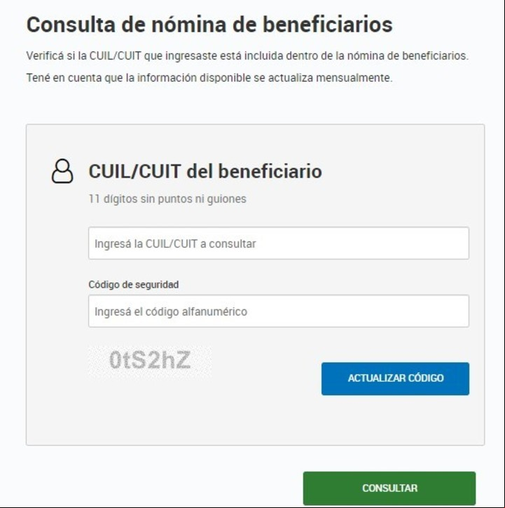 Consulta nómina de beneficiarios