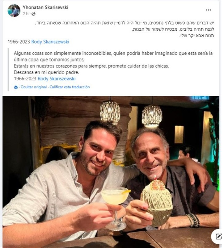 El posteo en facebok del hijo del argentino asesinado en Israel.