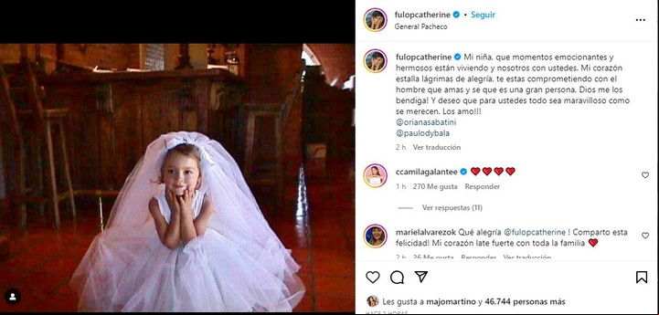 El posteo de Catherine Fulop en Instagram.