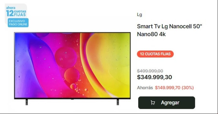 Televisores de $500 mil se consiguen por $350 mil. Imagen: Captura.