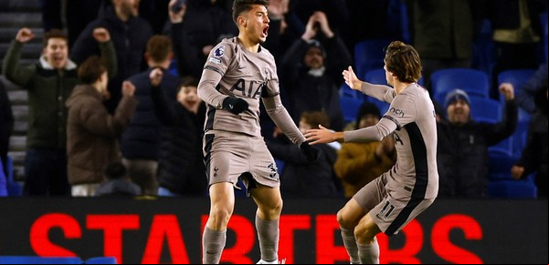 Alejo Véliz convirtió su primer gol en el Tottenham, que sufre sin Cuti Romero: Lo Celso hizo un penal y fue goleado por Brighton