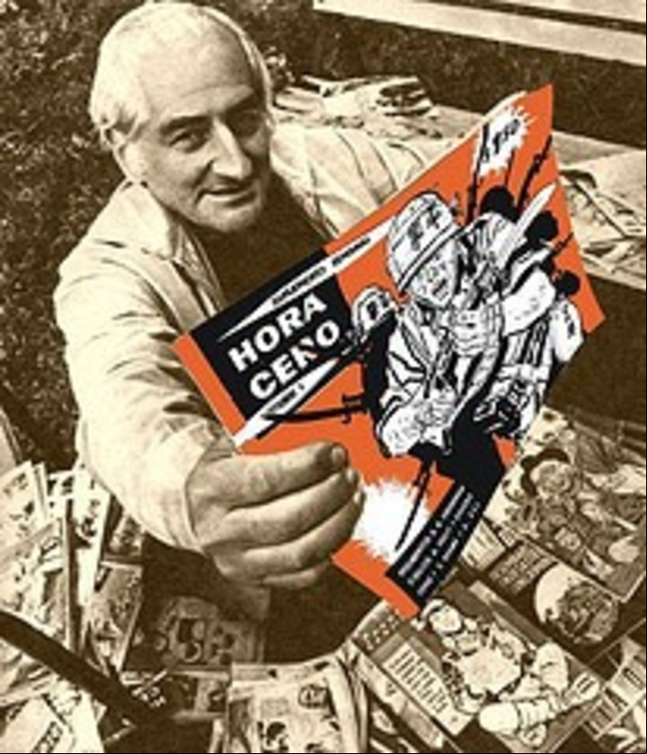 Héctor Germán Oesterheld, con la primera tira de la Hora Cero.