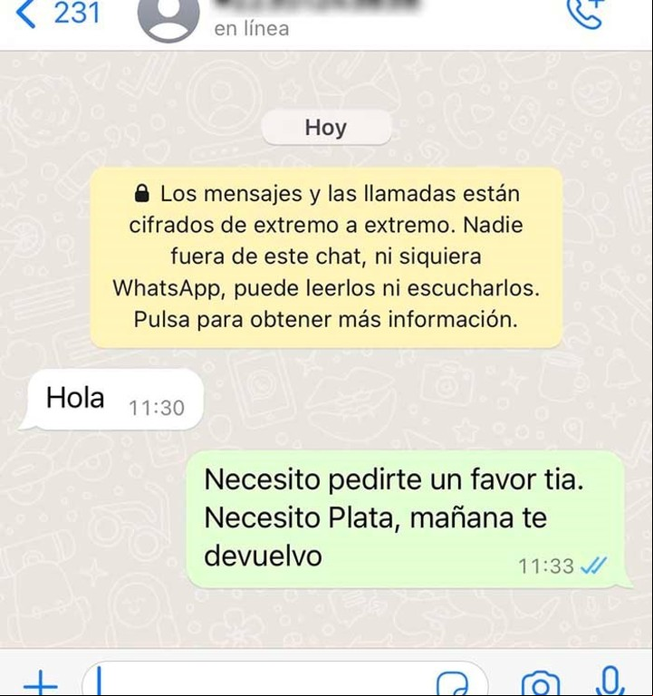 Suplantación de identidad en WhatsApp.