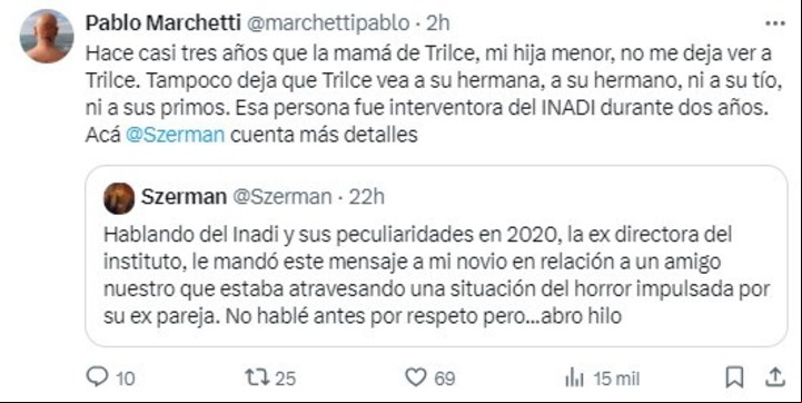 Pablo Marchetti denunció que Victoria Donda no le deja ver a su hija.