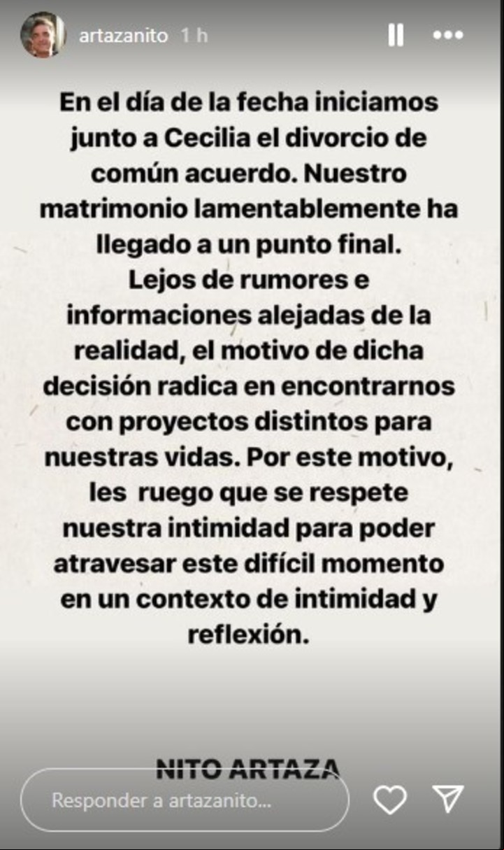 El anuncio de Nito Artaza. Instagram.
