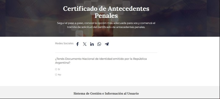 El formulario que permite pedir el certificado de antecedentes.