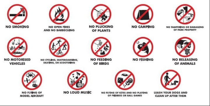 Las prohibiciones son innumerables: no se pueden cortar flores, no se pueden vender chicles, no se pueden pintar grafitis, entre otras.